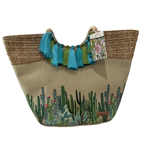 Sakroots Handbags - Sakroots‎ Artist Circle Lola Beach Bag Cactus Floral Straw Tote Summer Vacation